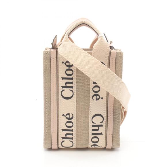 Chloe Handbags - Chloe WOODY North South Tote Bag Canvas Leather Beige Pink